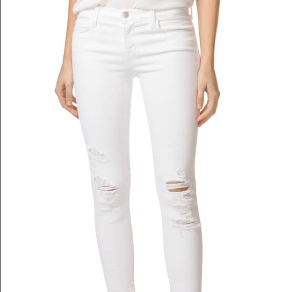 J brand white jeans destroyed rips in knee